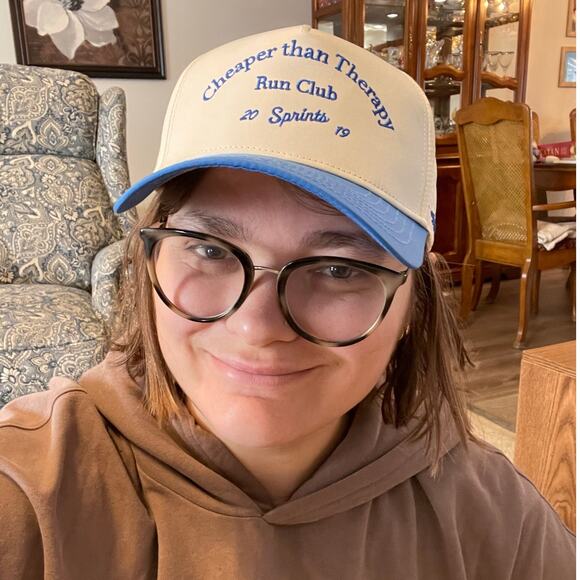 Sprints Cheaper Than Therapy Run Club Structured VP Hat Blue & White EUC Unisex - Picture 4 of 12